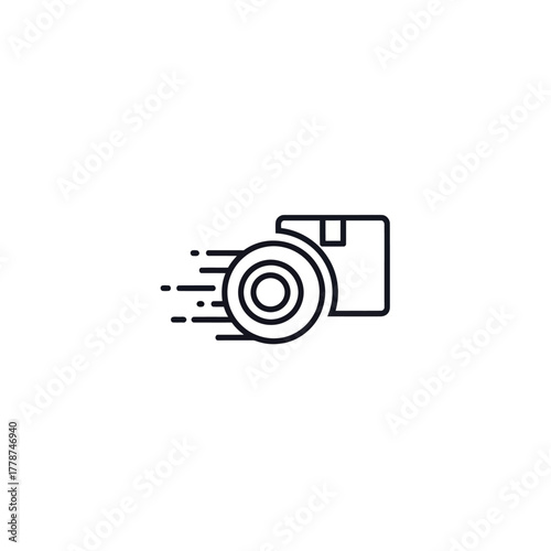 Fast Delivery Icon - Package with Speed Lines and Wheel.