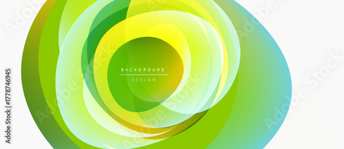Abstract design features layered circles. Vibrant green, yellow hues create dynamic visual effect. Modern background element.