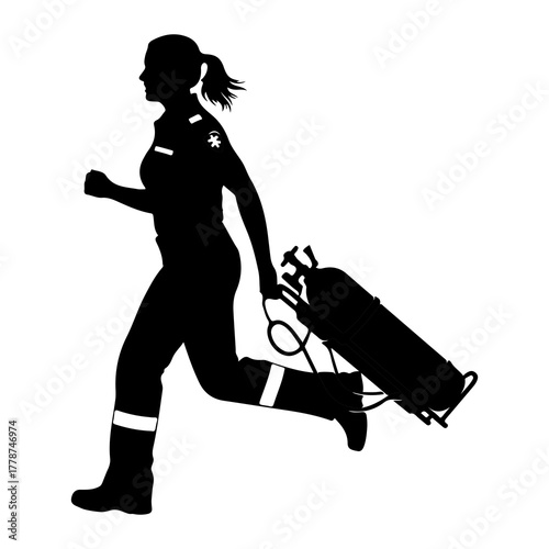 Medic running with oxygen tank silhouette emergency