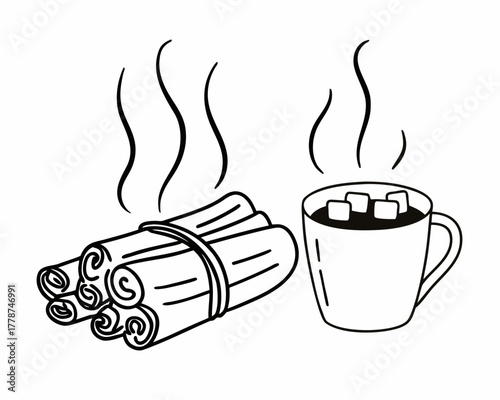 Warm beverage and cinnamon sticks