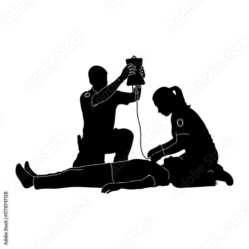 Medical professionals administering intravenous fluid