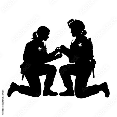 Medics tending to injured soldier medical military