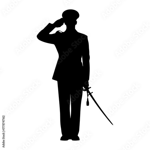 Military officer saluting with sword salute uniform