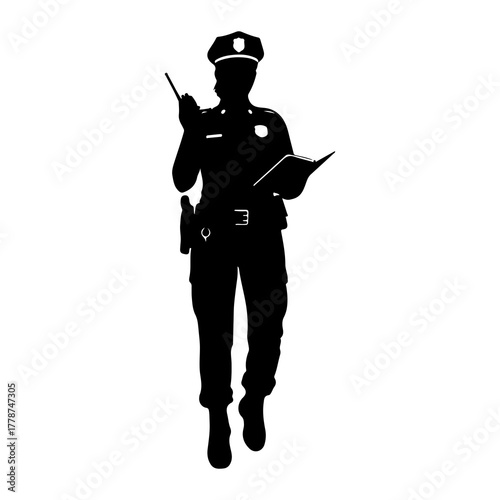 Officer holding radio and book police officer silhouette
