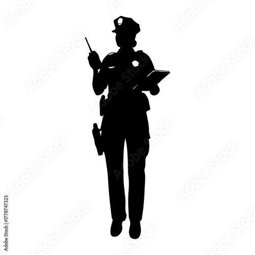Officer holding radio and notepad police officer silhouette