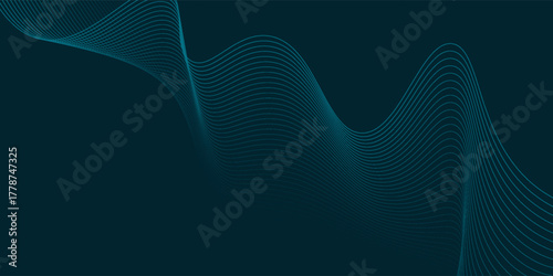 glowing blue wavy lines on abstract technology dark blue background. digital hi tech vector illustration.