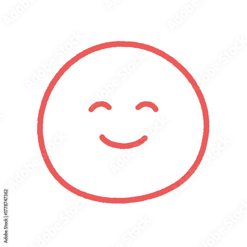 にこにこ笑っている顔の絵文字 -おもしろい･楽しい感情の シンプルでかわいい手書きの赤い線アイコン