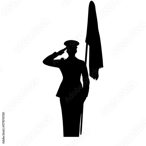 Officer saluting holding flag silhouette military