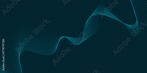 glowing blue wavy lines on abstract technology dark blue background. digital hi tech vector illustration.