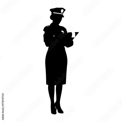Officer writing notes in uniform silhouette
