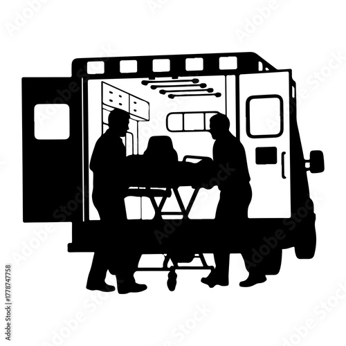 Paramedics loading patient onto ambulance stretcher