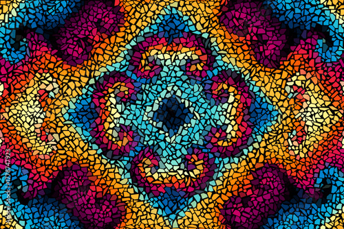 Trencadis wall texture. Bright abstract mosaic seamless pattern. Vector background. Endless texture. Ceramic tile fragments.