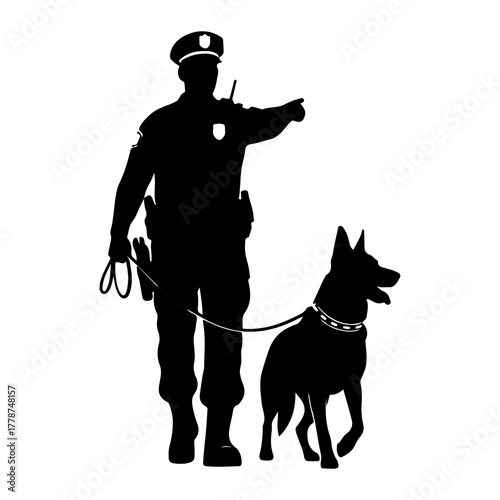 Police officer pointing with dog police dog law enforcement