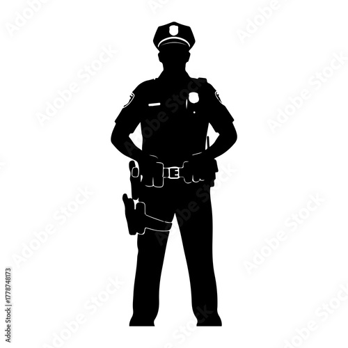 Police officer standing with hands on hips silhouette
