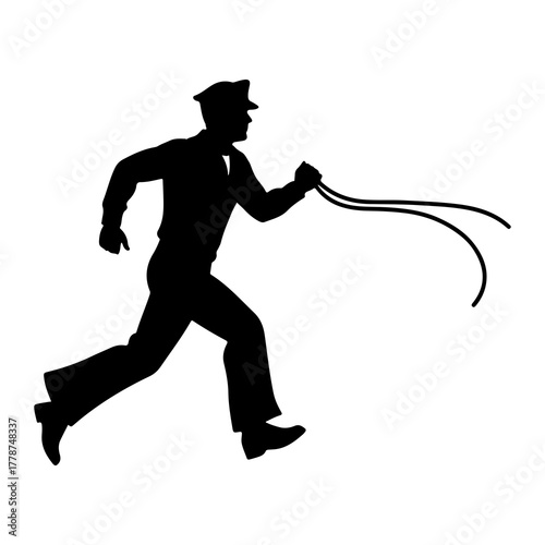 Running man with whip silhouette action