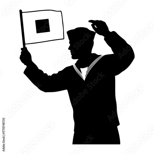 Sailor signaling with flag uniform