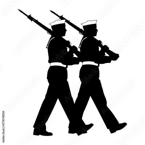 Sailors marching with rifles navy uniforms