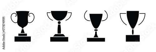 trophy icons set simple clean and smooth Solid and Outline Styles vector icons  Trophy cup icon vector set, Award trophy cup icon . eps 10