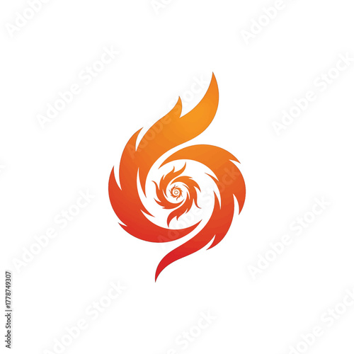 Fiery Spiral Vortex Logo Abstract Swirl of Flames Energy and Transformation Modern Chinese Dragon Graphics