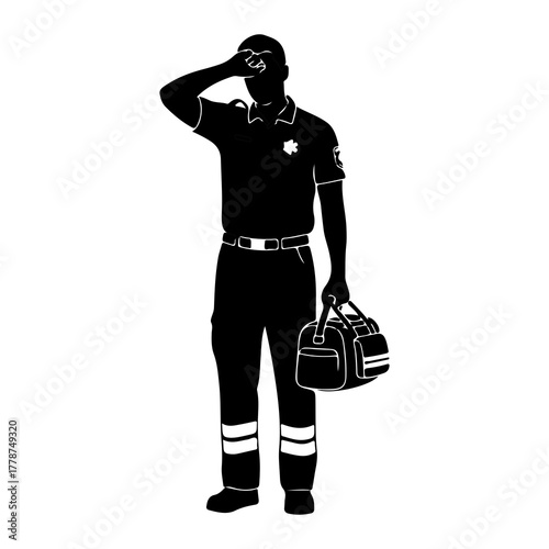 Silhouette of medic with medical bag uniform emergency