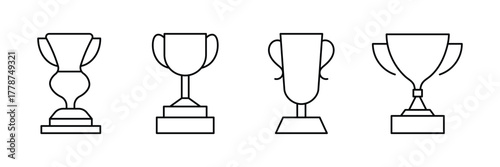 trophy icons set simple clean and smooth Solid and Outline Styles vector icons  Trophy cup icon vector set, Award trophy cup icon . eps 10