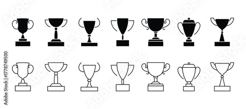 trophy line icon set with editable stroke. Outline collection of vector objects. eps 10