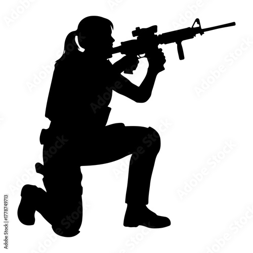 Silhouette woman aiming rifle vector