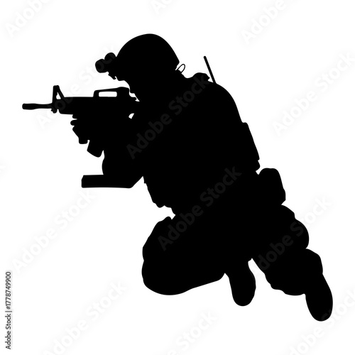 Soldier aiming assault rifle military weapon