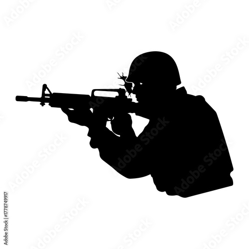 Soldier aiming assault rifle military weapon