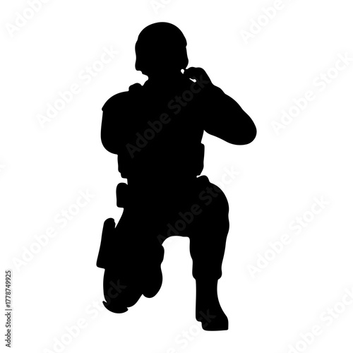 Soldier adjusting helmet military tactical gear