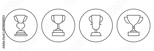 Set of black trophy silhouettes in various designs. Award cups vector set, trophy black icons, sport champion prize isolated on white background . Hand drawn winner cups isolated . eps 10 