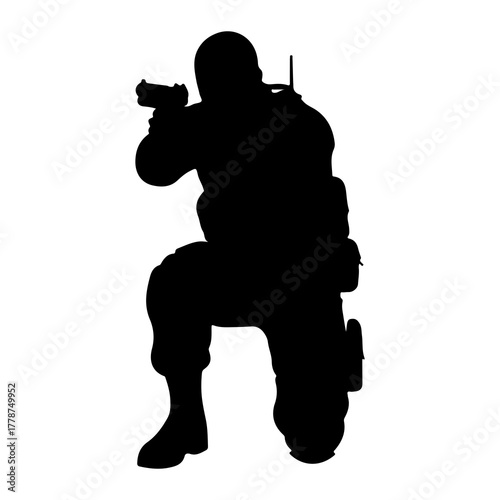 Soldier aiming firearm tactical gear silhouette weapon