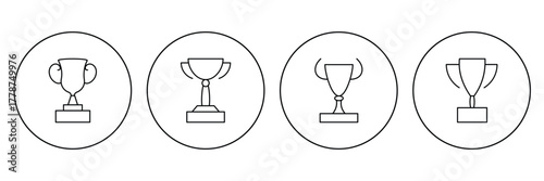 Set of black trophy silhouettes in various designs. Award cups vector set, trophy black icons, sport champion prize isolated on white background . Hand drawn winner cups isolated . eps 10 