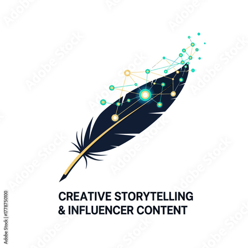 Digital Quill Pen with Glowing Connections Representing Creative Storytelling and Influencer Content.