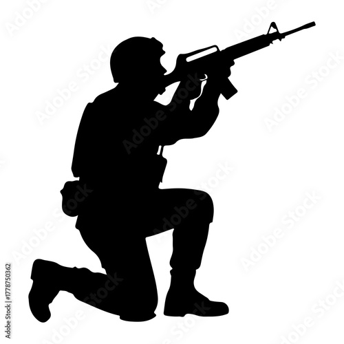 Soldier aiming rifle kneeling military weapon