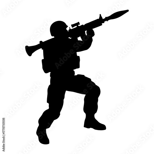 Soldier aiming rocket launcher military weapon