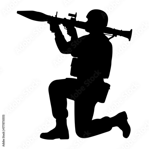 Soldier aiming rocket launcher military weapon