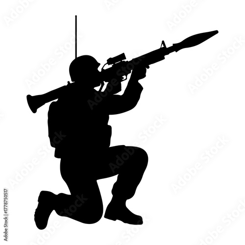 Soldier aiming rocket launcher military weapon