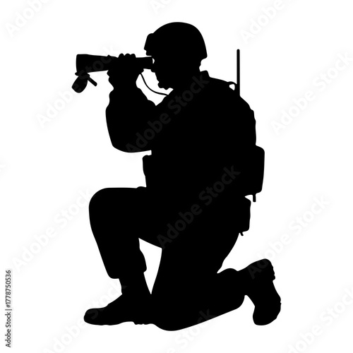 Soldier aiming scope kneeling military