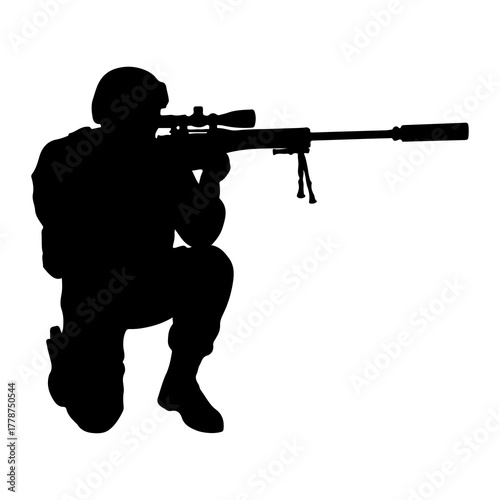 Soldier aiming sniper rifle kneeling