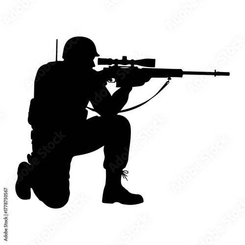 Soldier aiming sniper rifle kneeling