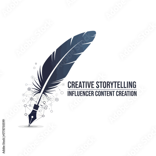 Elegant Quill Pen with Digital Network for Creative Storytelling.