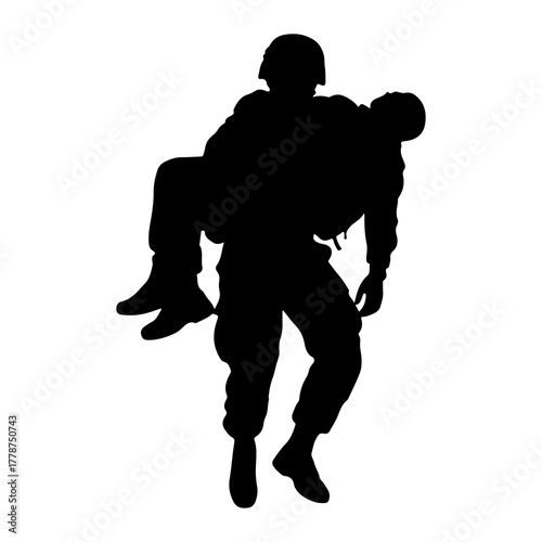 Soldier carrying injured comrade military rescue