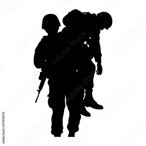 Soldier carrying injured comrade military