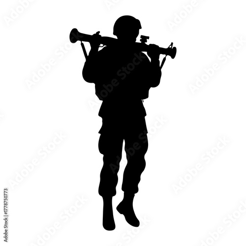 Soldier carrying rocket launcher military weapon