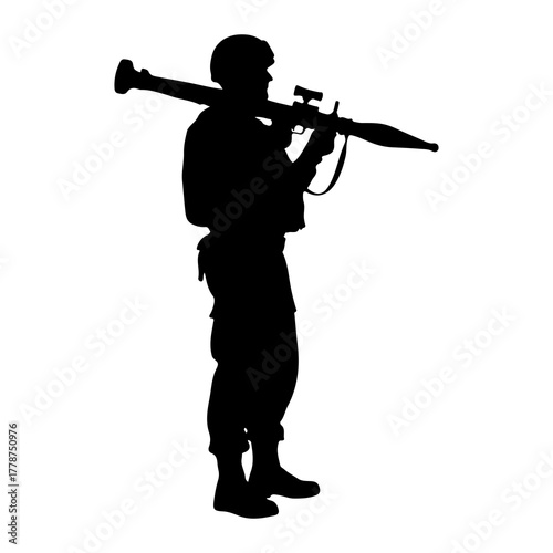 Soldier holding rocket launcher military weapon
