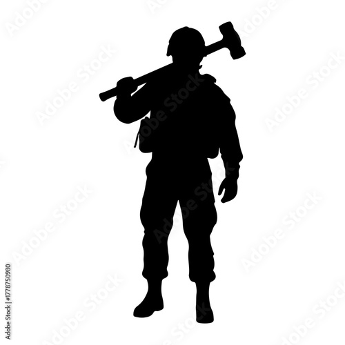 Soldier holding sledgehammer on shoulder silhouette