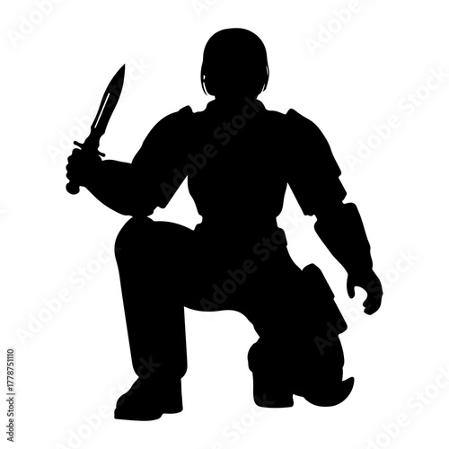 Soldier kneeling holding knife military weapon
