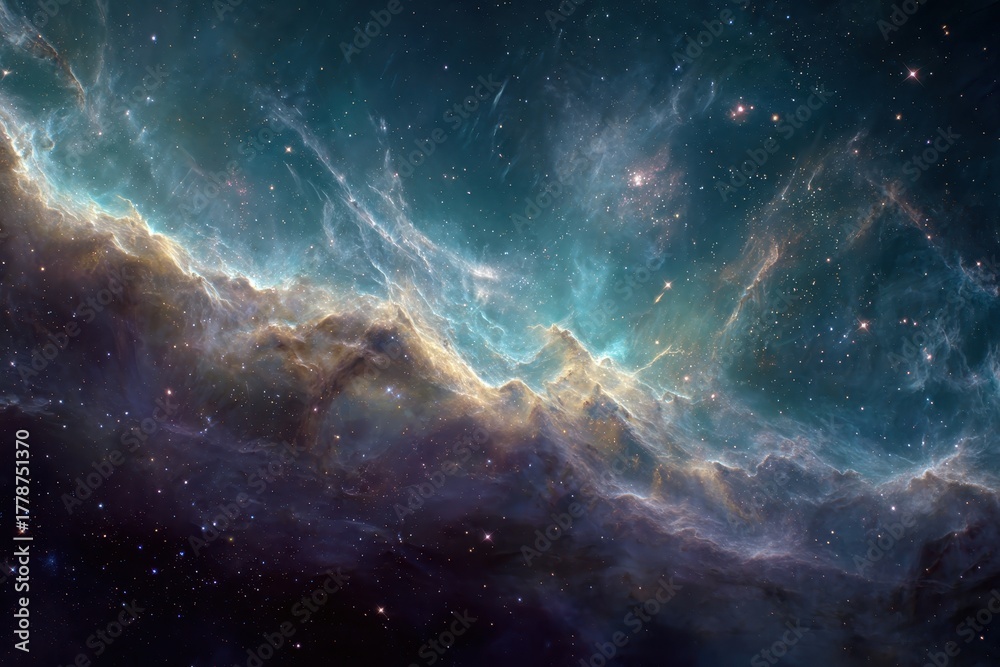 Fototapeta premium Nebula and stars captured in a stunning cosmic display featuring vibrant colors and intricate formations in the depths of space