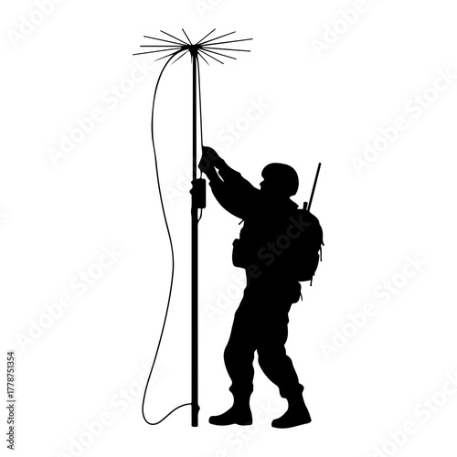 Soldier operating communication antenna military radio